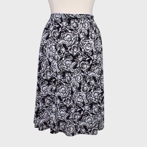 Avenue Black & White Floral Midi Skirt